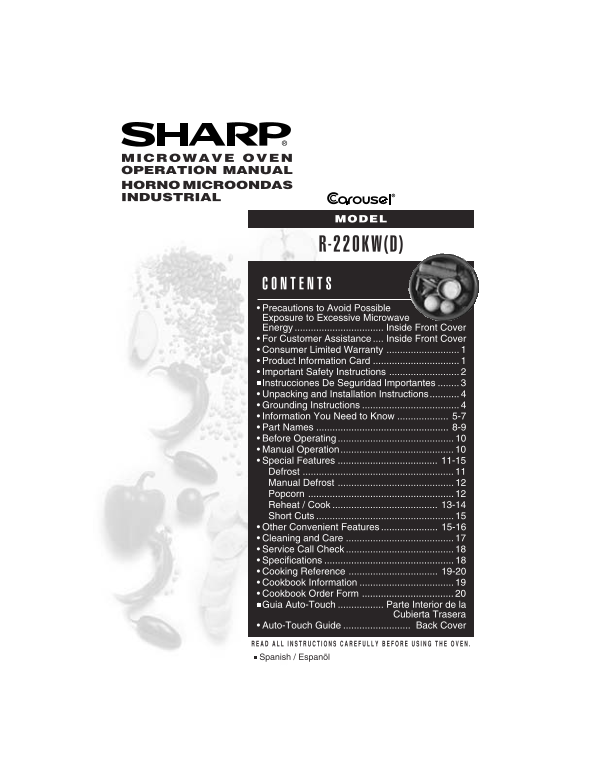 SHARP R-220KW( D ) Operation Manual - Page 1