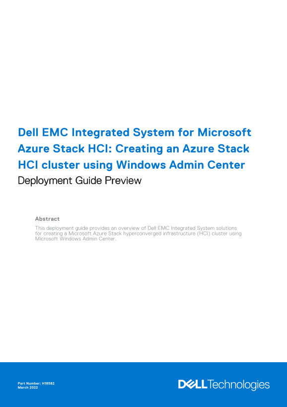 Dell EMC Integrated System for Microsoft Azure Stack HCI - Creating an Azure Stack HCI Cluster Using Windows Admin Center Deployment Guide Preview - Page 1