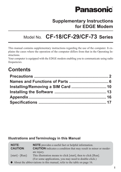 Panasonic CF-18 CF-29 CF-73 Series User's Manual - Page 1