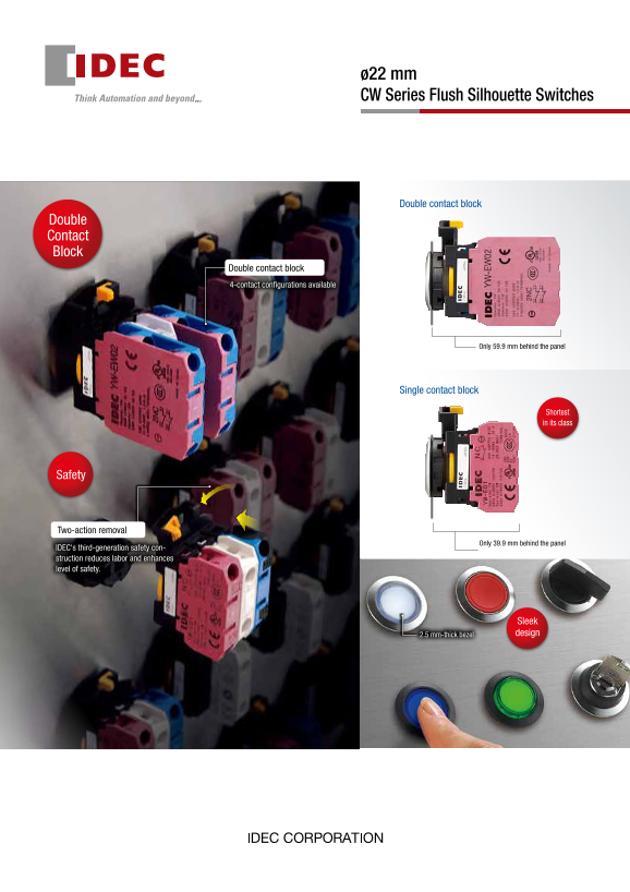 IDEC Flush Silhouette Switches CW Series Catalog and Brochure - Page 1