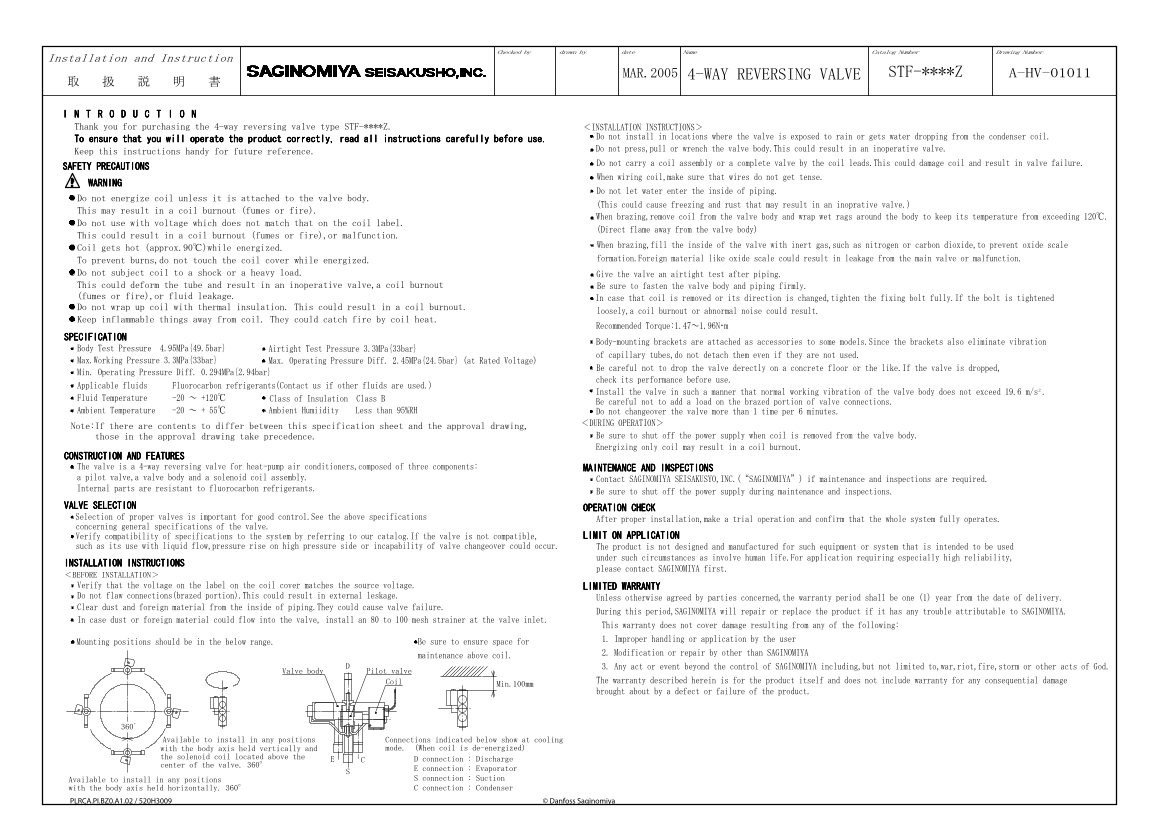 Danfoss 4-Way Reversing Valve Coil, Type STF Z Installation Guide - Page 1