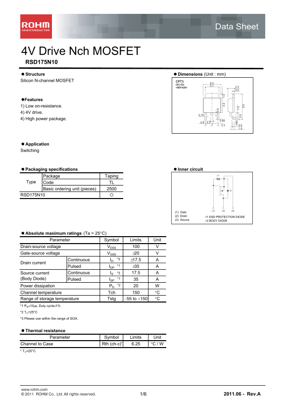 ROHM RSD175N10 User Guide - Page 1