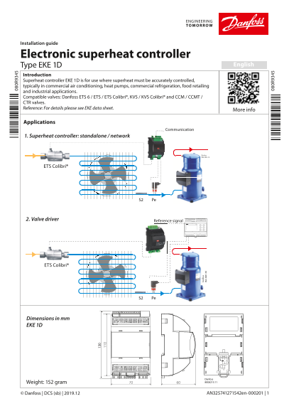 Danfoss Electronic Superheat Controller - Type EKE 1D Installation Guide - Page 1