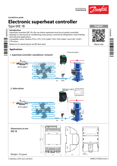 Danfoss Electronic Superheat Controller, Type EKE 1C Installation Guide - Page 1
