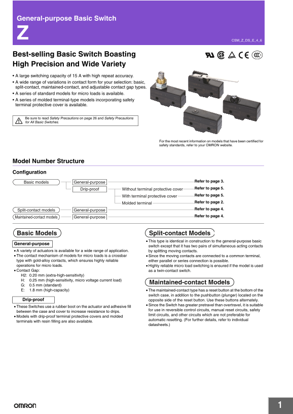 OMRON Basic Switch Z Z Data Sheet - Page 1