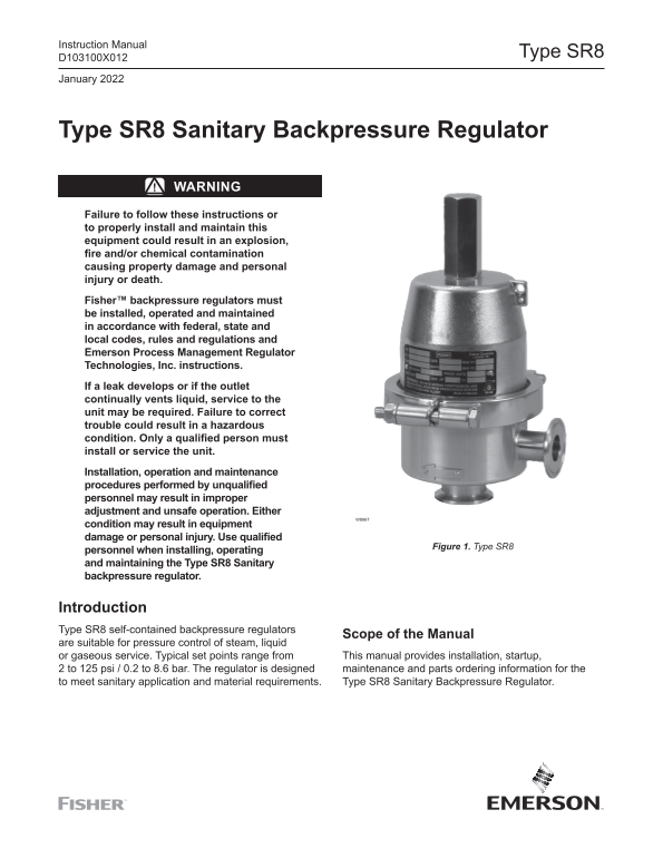 EMERSON SR8 Sanitary Backpressure Regulator Instruction Manual, Fisher-EN - Page 1