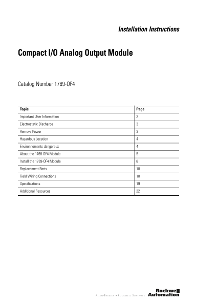 Rockwell Automation 1769-OF4 Installation User's Manual - Page 1