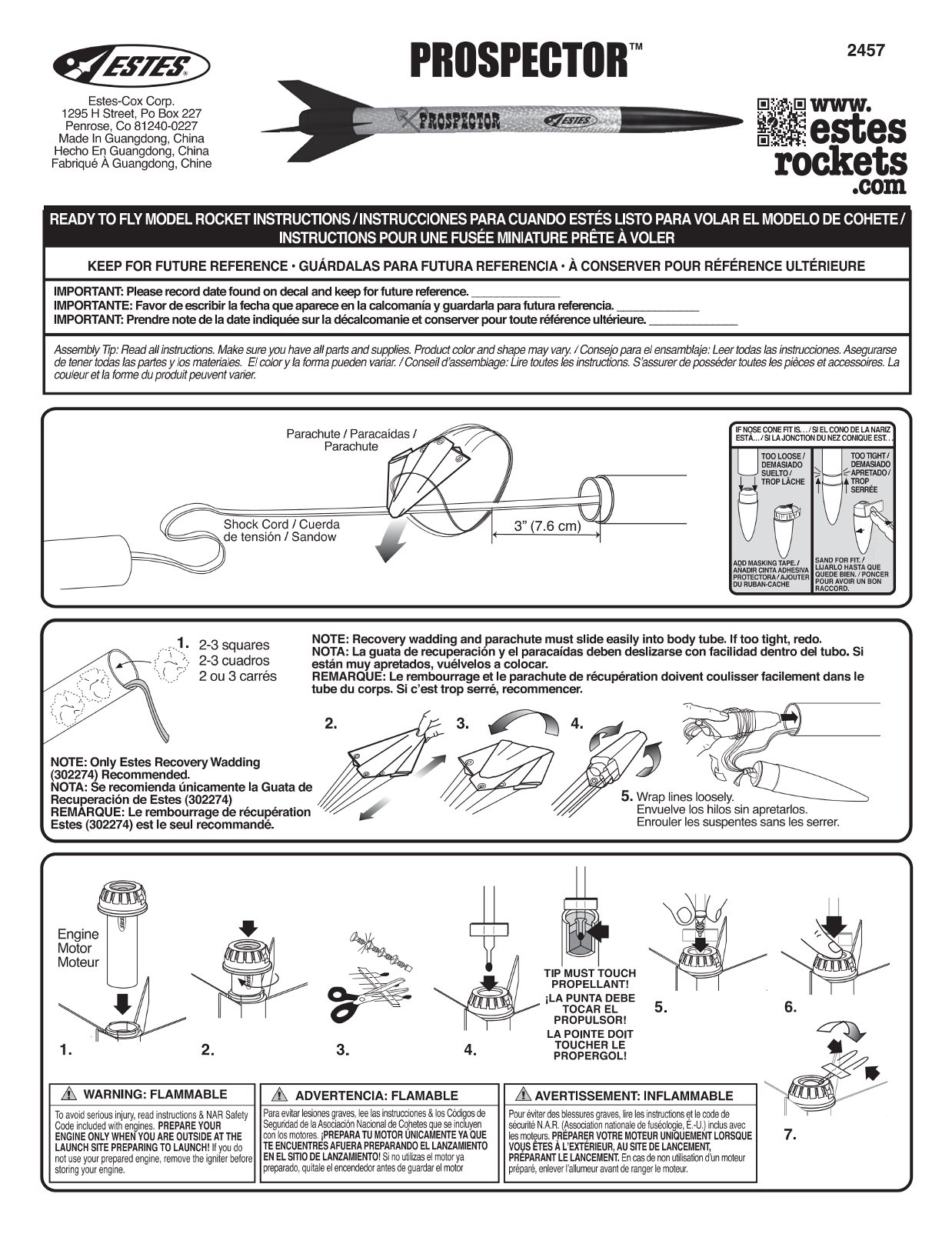 ESTES 2457 - Prospector Manual - Page 1