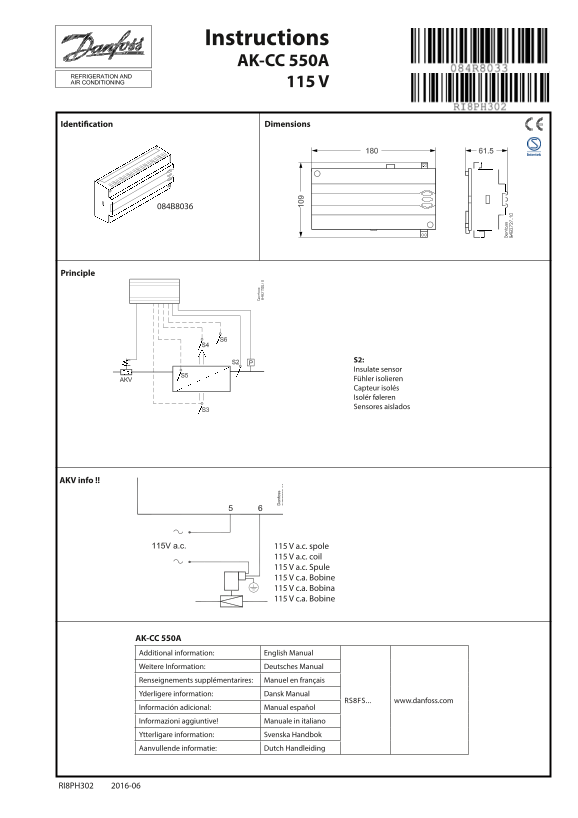 Danfoss Instructions AK-CC 550A - 115 V Installation Guide - Page 1