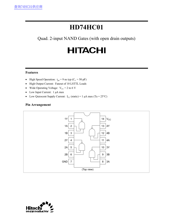 HITACHI HD74HC01 Data Sheet/Specifications - Page 1