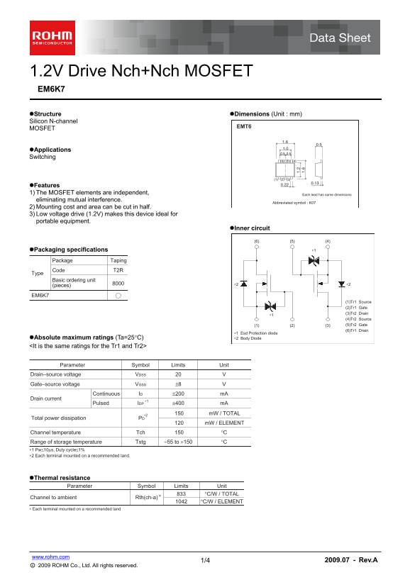 ROHM EM6K7 Data Manual - Page 1