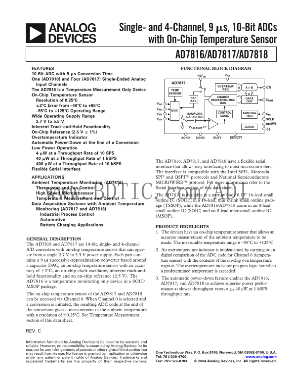AD7817 Analog Devices Data Sheet Manual - Page 1