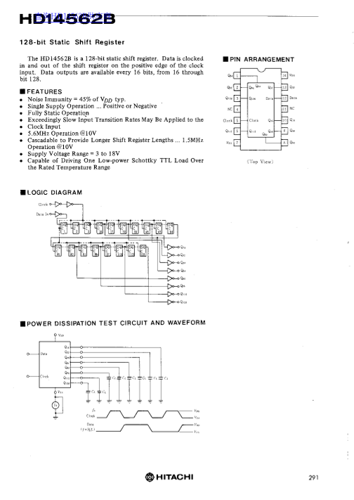HITACHI HD14562B 128-bit Static Shift Register User Manual - Page 1