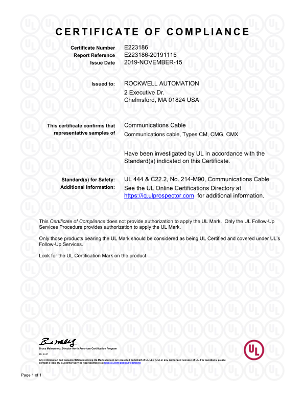 Rockwell Automation CM Series Communications Cable - UL Listed User's Manual and Instructions - Page 1