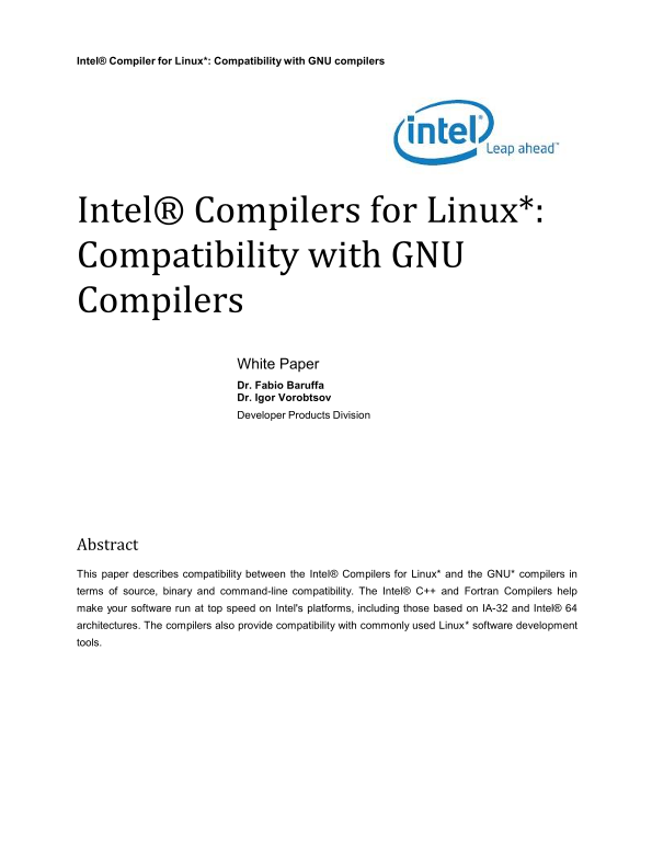 Intel White Paper on Compatibility Between Intel® C++ Compiler and GNU GCC Compiler for Linux - Page 1