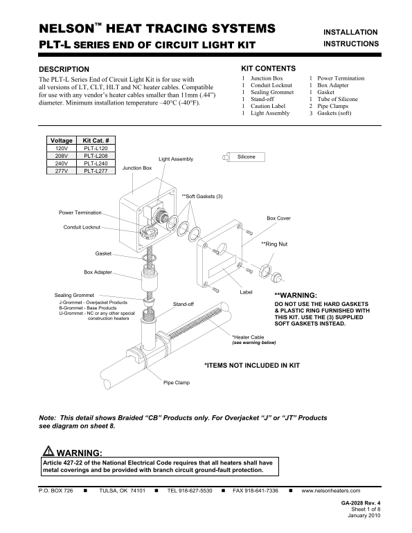 EMERSON Instruction Sheet GA-2028, PLT-L Connection Kit - Page 1