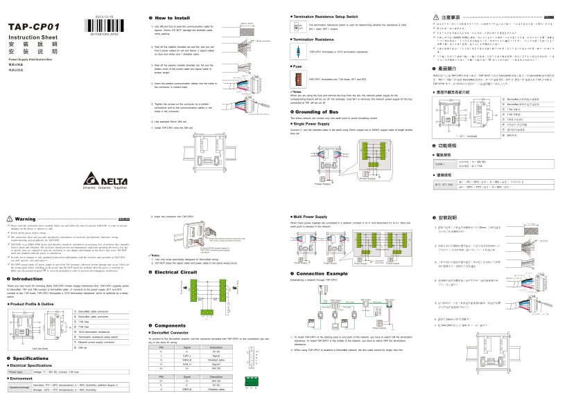 Delta TAP-CP01 DeviceNet Power Tap Box Installation Manual - Page 1