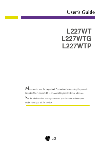 LG L227WTP-PF ACN Product Specification English - Page 1