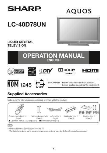 Sharp LC-40D78UN User's Manual - Page 1