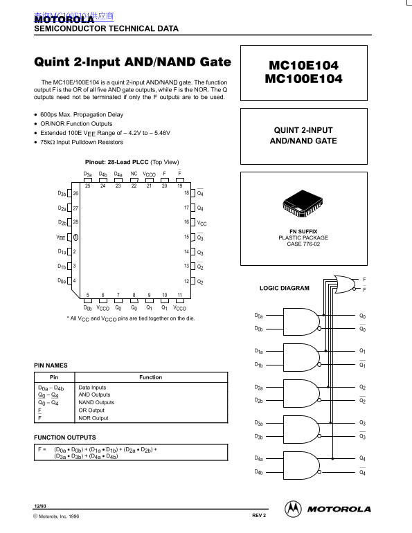 Motorola MC10E104 MC100E104 Data Manual - Page 1