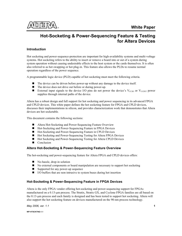 Intel White Paper Hot-Socketing & Power-Sequencing Feature & Testing for Intel® FPGA Devices - Page 1