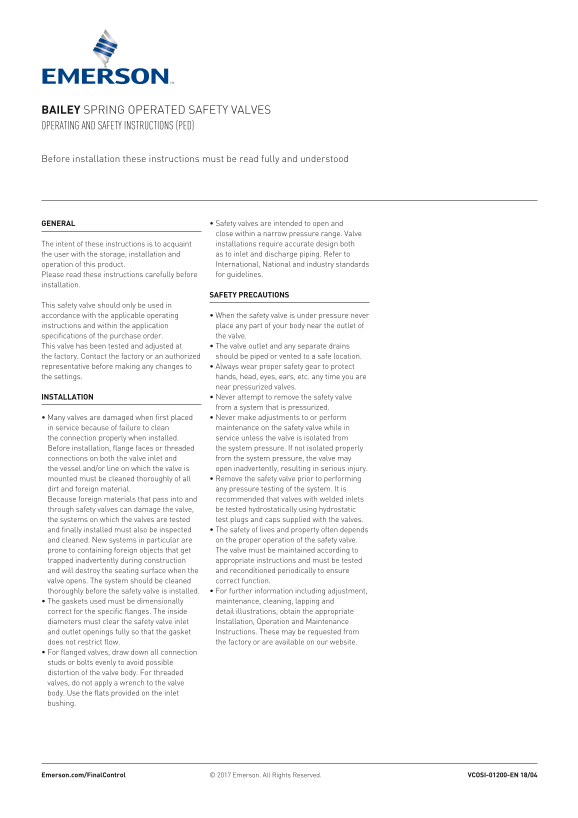 EMERSON Guide Spring Operated Safety Valves O&SI, Birkett-EN - Page 1