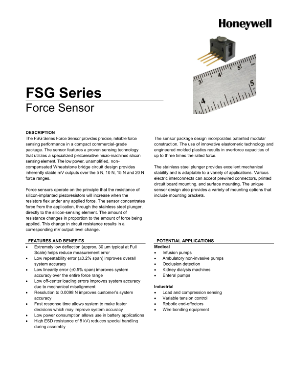 Honeywell FSG Series Force Sensors Product Documentation - Page 1