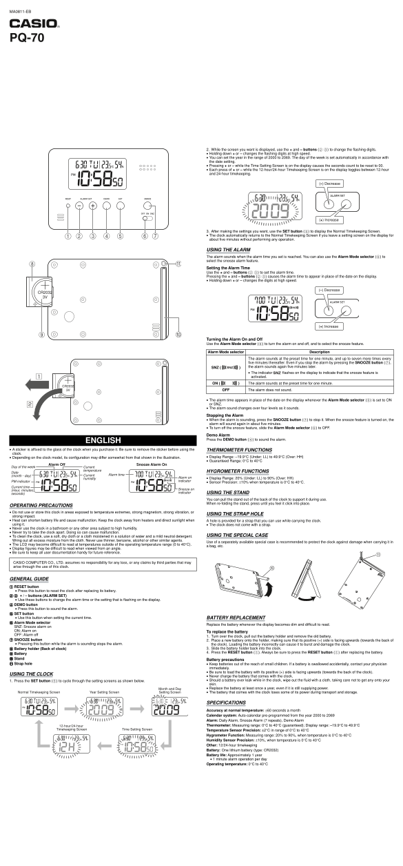 CASIO PQ-70 User Guide and Manual - Page 1