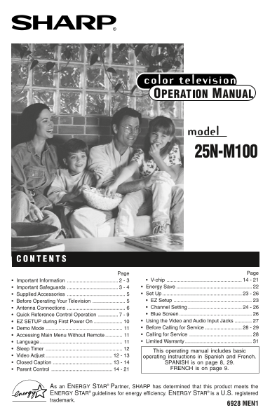 SHARP 25NM100 Operation Manual - Page 1