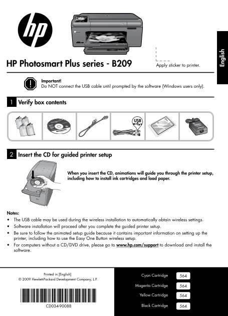 HP Photosmart Plus All-in-One Printer Series - B209 Reference Guide - Page 1
