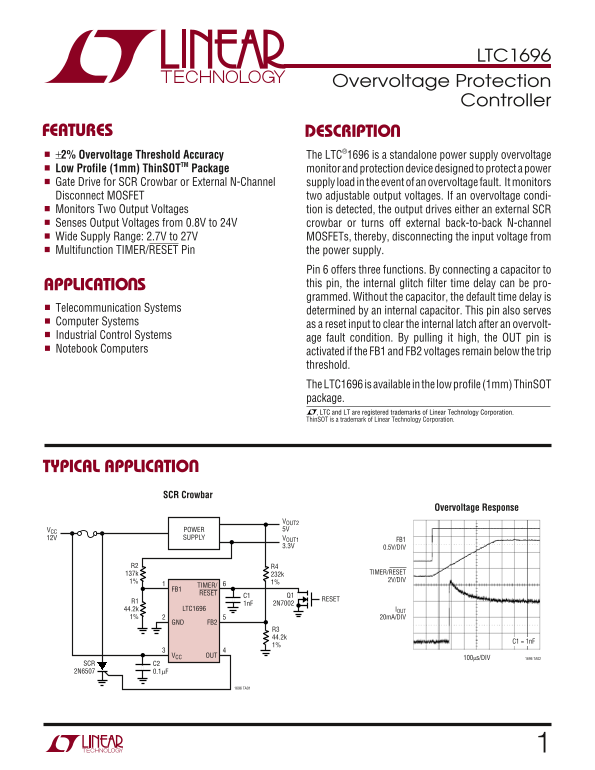 LINEAR LTC1696 Data Sheet Manual - Page 1