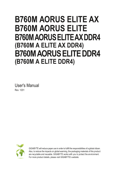 B760M AORUS ELITE (Rev.1.0) User Manual - English (Version 1201) - Page 1