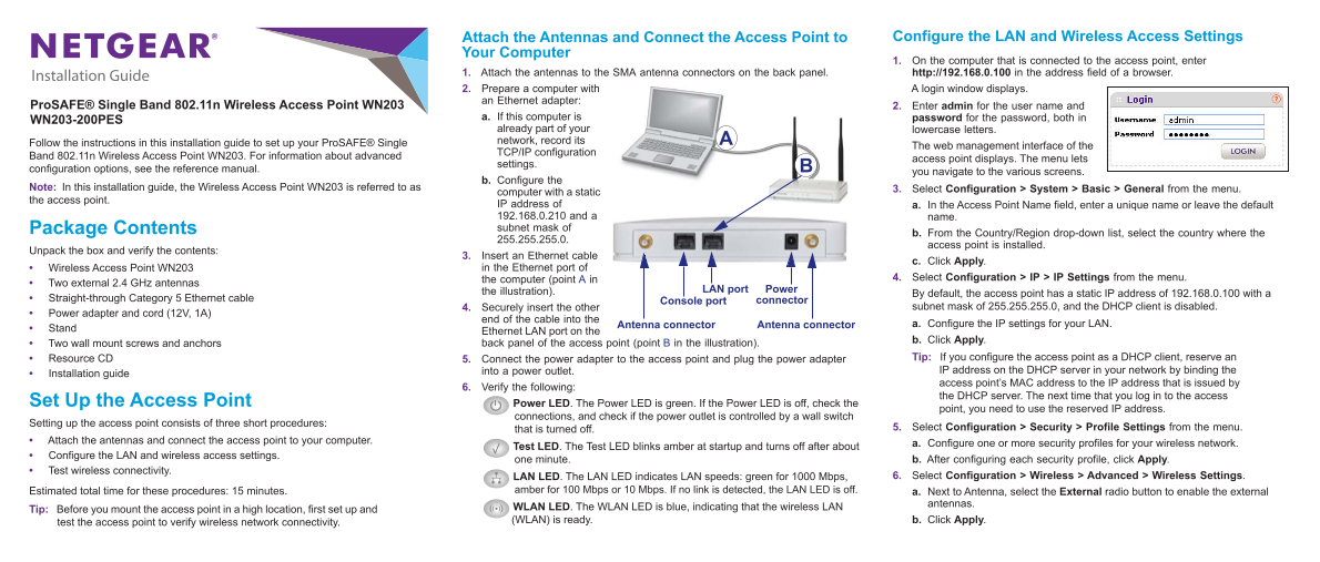 Netgear WN203v2 - ProSAFE Wireless N Access Point Installation Guide - Page 1