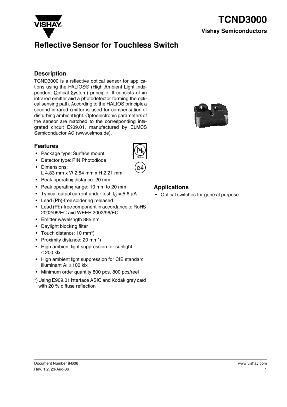 Vishay - TCND3000 Data Sheet - Page 1