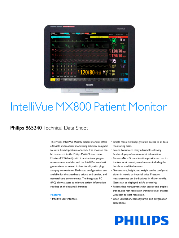 Philips MX800 Patient Monitor User Manual - Page 1
