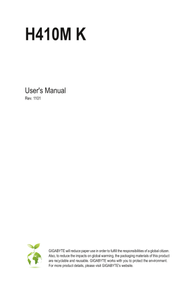 Gigabyte Motherboard H410M K (Rev.1.1) User Manual English (Version 1101) - Page 1