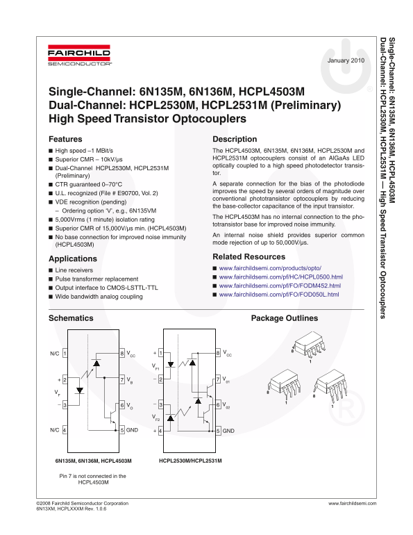 Fairchild HCPL4503M Data Handbook - Page 1