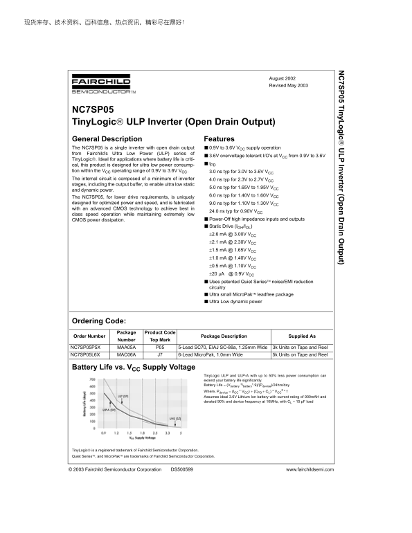 Fairchild NC7SP05 TinyLogic ULP Inverter (Open Drain Output) User Manual (1)(1) - Page 1