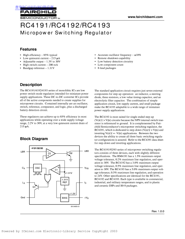 Fairchild RC4191 RC4192 RC4193 Data Handbook - Page 1