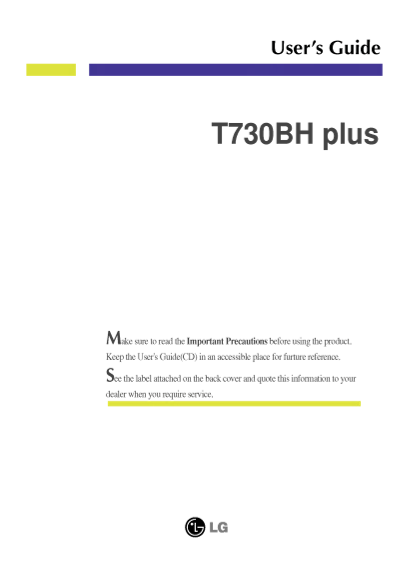 LG Monitor - Series 19" T730BHP.ACNB Product Specification (English) - Page 1