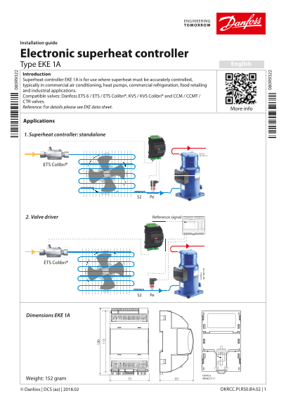 Danfoss Electronic Superheat Controller, Type EKE 1A Installation Guide - Page 1