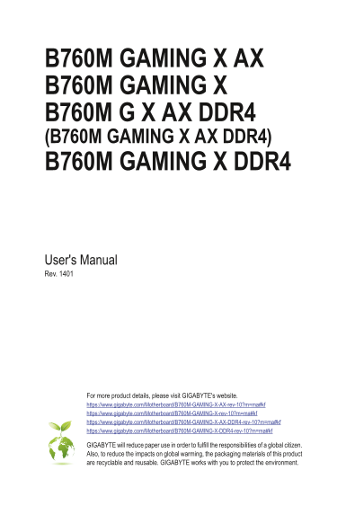 GIGABYTE Motherboard B760M GAMING X (Rev.1.0) User Manual - Page 1