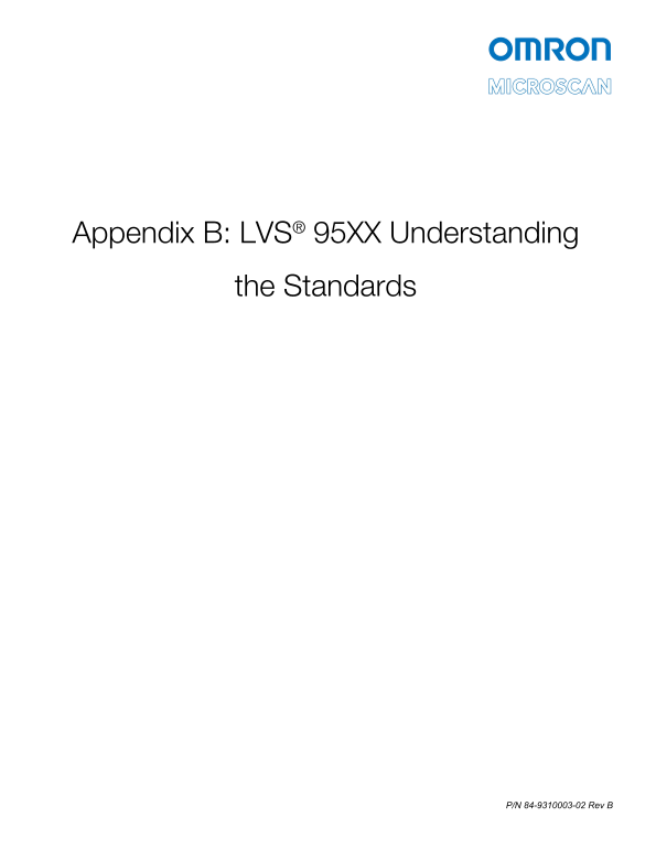 OMRON Sensor Barcode Verifier LVS-9510 Series LVS-95 Understanding the Standards (Appendix B) - Page 1