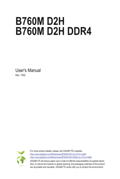 Gigabyte Motherboard B760M D2H DDR4 (Rev.1.0) User Manual - Page 1