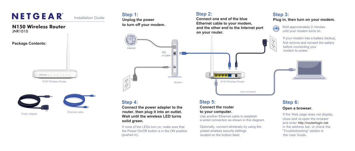 Netgear JNR1010 - N150 4 Port Wireless Router Installation Guide - Page 1