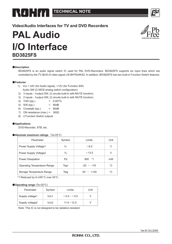 ROHM BD3825FS Data Manual - Page 1