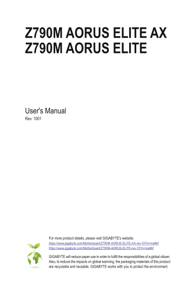 GIGABYTE Motherboard Z790M AORUS ELITE (rev.1.0) User Manual - Page 1