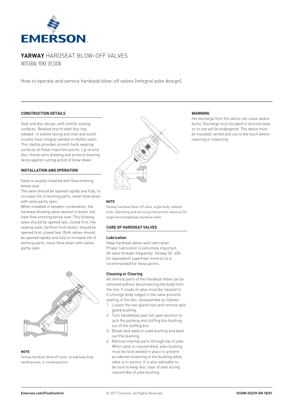 EMERSON Manuals Hardseat Blow-Off Valves, Yarway-EN - Page 1