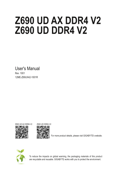 Gigabyte Motherboard Z690 UD AX DDR4 V2 (Rev.1.0) User Manual - Page 1