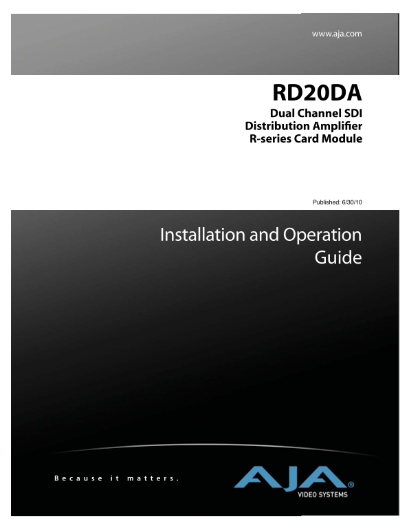 AJA RD20DA Dual Channel SDI Distribution Amplifier User Manual - R-series Card Module Guide - Page 1